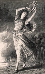 La Esmeralda - illustrasjon fra Notre Dame de Paris, 1800-tallet (bw gravering)